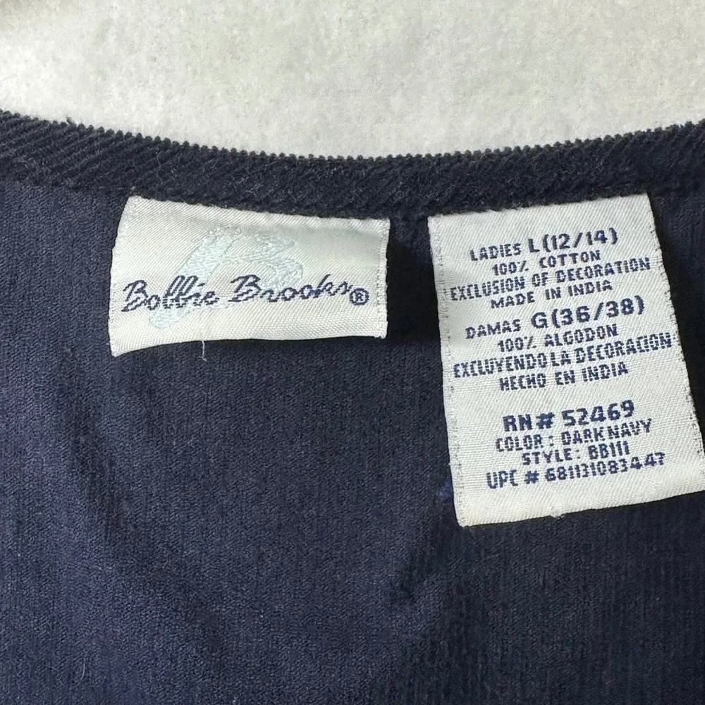 Bobbie Brooks Women's Embroidered Corduroy Vest Navy Blue Bird Heart Patchwork L